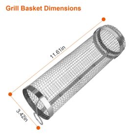 2Pcs 3.42x11.61Inch Portable BBQ Rolling Basket Round Stainless Steel Grill Mesh Barbecue Net Tube With Removable Cover Outdoor Camping (Option: Style1) 2Pcs 3.42x11.61Inch Portable BBQ Rolling Basket Round Stainless Steel Grill Mesh Barbecue Net Tube With Removable Cover Outdoor Camping (Option: Style1)